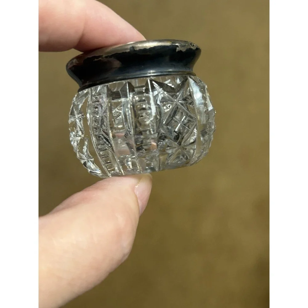 Vintage Cut Glass Vanity Jar With Sterling Silver Lid. See Pics!!